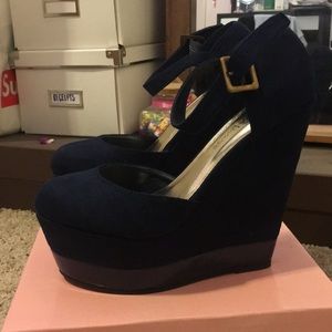 Navy Blue Mary Jane Wedges